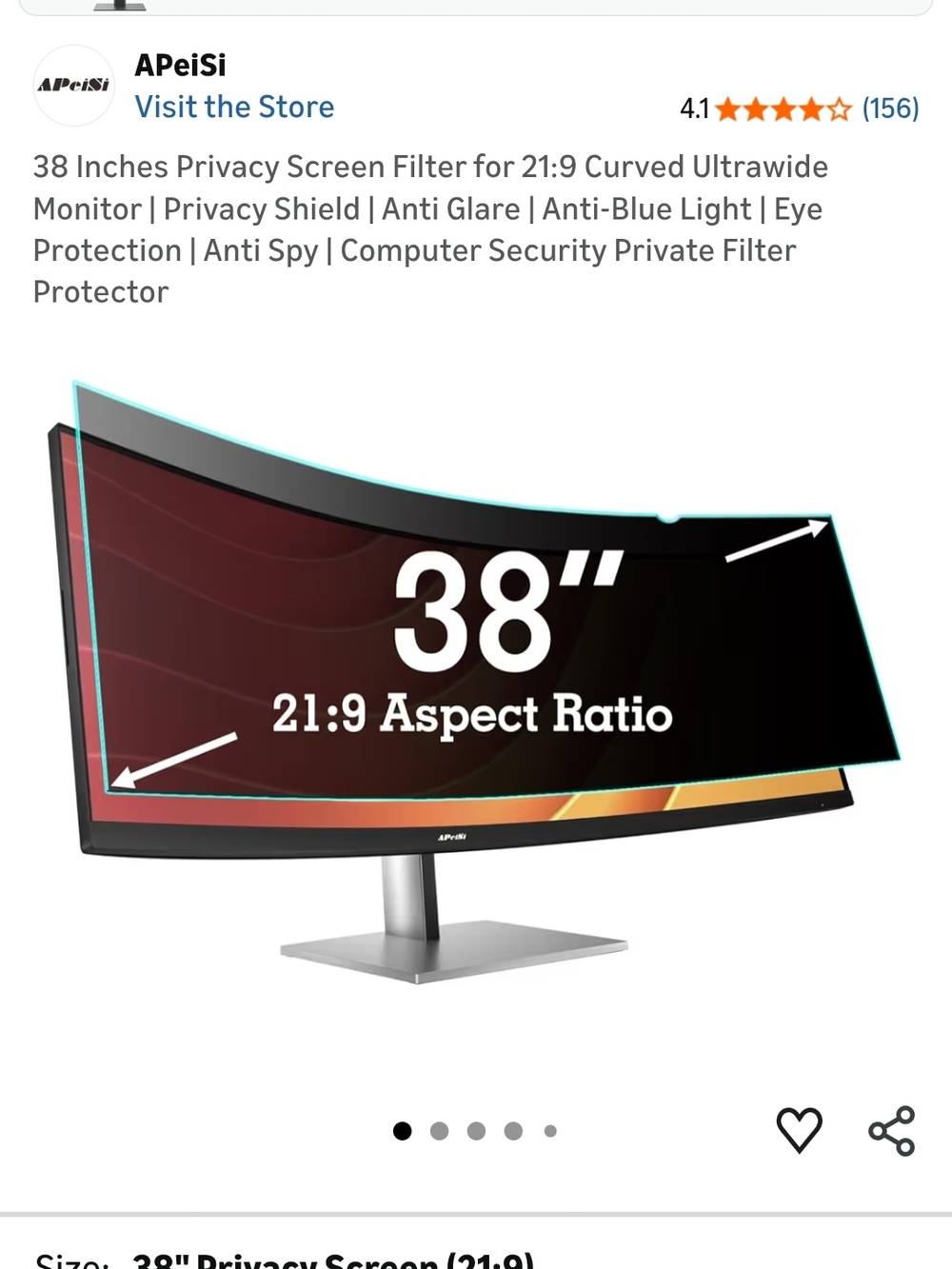 APeiSi 38" Curved Ultrawide Privacy Screen Filter - Black